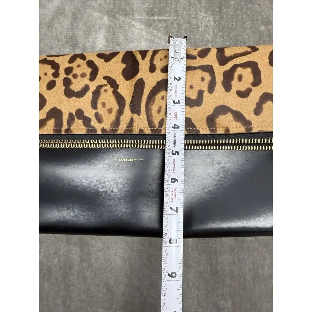 NEW Coach Leopard Pony Hair Foldover Clutch Wristlet Leather Sample Sale